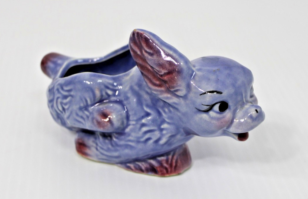 Vintage Shawnee Pottery Small Running Puppy Planter, Blue Dog, Kitschy!